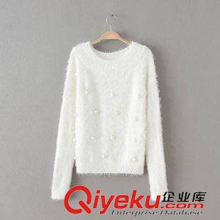 ★10月11號新款更新 2015秋冬新款手工釘珠馬海毛修身短款針織套頭毛衣 女 WT10147原始圖片2