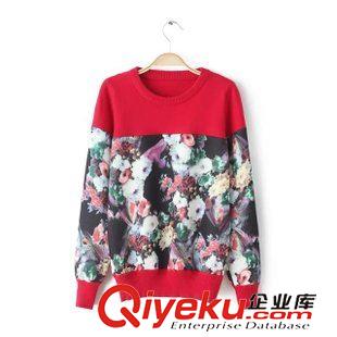 ★10月11號新款更新 2015秋冬新款彩色印花拼接針織圓領長袖套頭毛衣 女上衣 WT10145