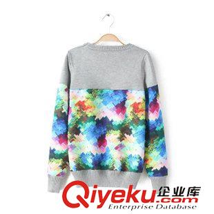 ★10月11號新款更新 2015秋冬新款彩色印花拼接針織圓領長袖套頭毛衣 女上衣 WT10145原始圖片3