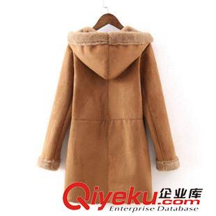 ★10月9號新款更新 歐洲站2015冬季新品麂皮絨皮毛一體中長款連帽大衣外套 女原始圖片2