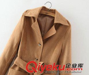 ★10月9號新款更新 2015秋冬新款歐美風(fēng)時尚鹿皮絨修身長款風(fēng)衣外套女 B31116原始圖片3