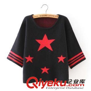 ★10月9號(hào)新款更新 2015秋冬新品 韓版時(shí)尚五角星套頭七分袖短款毛衣 女裝上衣原始圖片3