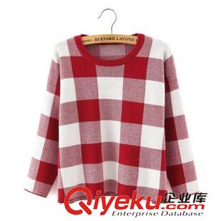 ★10月9號(hào)新款更新 韓版秋季新款 時(shí)尚格子百搭長(zhǎng)袖圓領(lǐng)套頭毛衣 女裝上衣原始圖片2