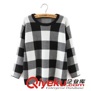 ★10月9號(hào)新款更新 韓版秋季新款 時(shí)尚格子百搭長(zhǎng)袖圓領(lǐng)套頭毛衣 女裝上衣原始圖片3