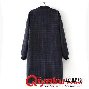 ★10月7號(hào)新款更新 2015秋冬款棋盤格紋刺繡圖案中長款寬松棒球服外套大衣 女 F21064原始圖片2