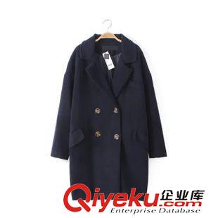 ★10月7號新款更新 2015冬季新款百搭純色雙排扣夾棉寬松中長款毛呢大衣外套 女原始圖片2