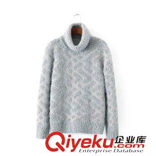 ★10月7號新款更新 2015秋冬新款立體提花棒針高領(lǐng)寬松長袖套頭毛衣 女上衣 D31073原始圖片2