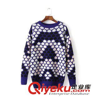 ★10月7號(hào)新款更新 2015秋冬新款拼色幾何提花中長(zhǎng)款寬松休閑款圓領(lǐng)針織毛衣 女