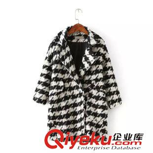 ★10月5號(hào)新款更新 2015秋冬新款休閑寬松中長(zhǎng)款千鳥格翻領(lǐng)呢料大衣外套 女 C81026原始圖片2