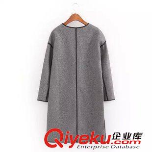 ★9月14號(hào)新款更新 2015秋冬新款韓版雙口袋包邊呢料中長(zhǎng)款外套大衣 女 G89278原始圖片3