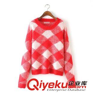 ★9月14號(hào)新款更新 2015秋冬新款海馬毛菱形格子修身長(zhǎng)袖套頭針織毛衣 女 F39258