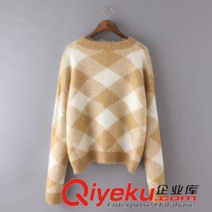 ★9月14號(hào)新款更新 2015秋冬新款海馬毛菱形格子修身長(zhǎng)袖套頭針織毛衣 女 F39258原始圖片3