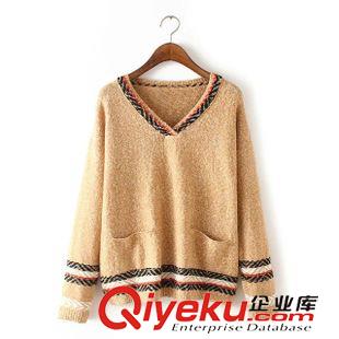 ★9月14號新款更新 2015秋季新款雪花絨民族風休閑V領針織套頭毛衣 女 F39249原始圖片2