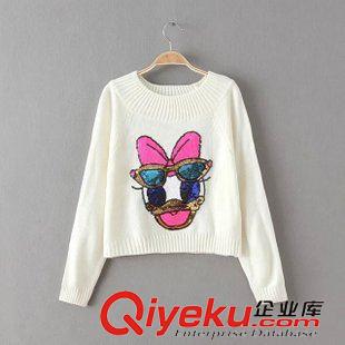 ★9月10號(hào)新款更新 2015秋季新款可愛(ài)卡通亮片圖案時(shí)尚短款針織套頭毛衣 女 W49184原始圖片2