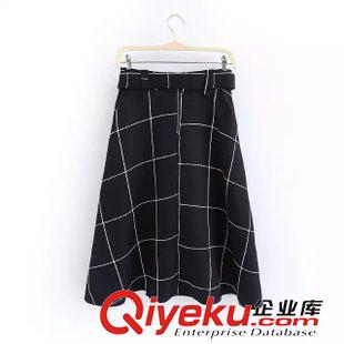 ★9月8號(hào)新款更新 2015秋季新款韓版格子高腰修身A字大擺裙半身裙中裙 女 G89129原始圖片3