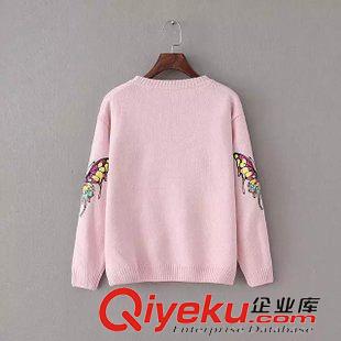 ★9月8號新款更新 2015秋季新款彩色刺繡亮片蝴蝶長袖套頭針織毛衣 女 F69155原始圖片3