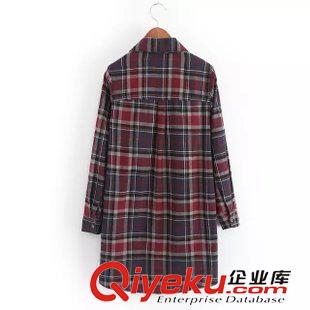 ★9月8號新款更新 2015秋季新款寬松格子翻領(lǐng)中長款長袖顯瘦襯衫襯衣 女 X49157原始圖片2