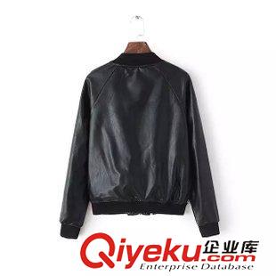 ★9月8號新款更新 2015秋季新款卡通臉譜圖案PU皮拼接長袖立領夾克皮衣外套 女原始圖片2