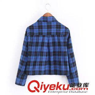 ★9月8號新款更新 2015秋季新款歐美風(fēng)格子單排扣短款七分袖修身襯衫襯衣 X49156原始圖片2