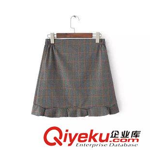 ★9月8號(hào)新款更新 2015秋季新款格子短款長袖外套+下擺花邊半身裙短裙兩件套套裝 女原始圖片3