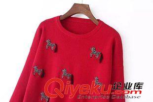 ★9月8號新款更新 2015秋季新款刺繡小馬圖案針織寬松套頭毛衣 女上衣 F69141原始圖片3