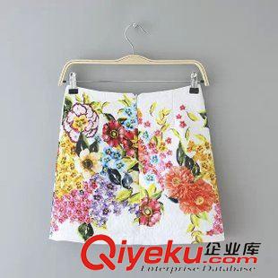 ◆短裙 2015春季新品大花朵定位印花A字半身裙包臀短裙迷你裙  D193174原始圖片2
