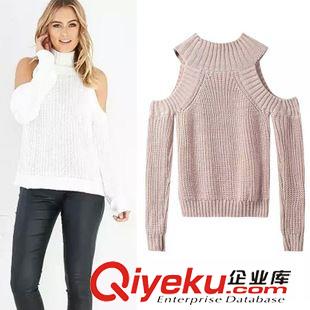 ★9月6號新款更新 歐美風2015秋季新款漏肩立領(lǐng)長袖修身短款針織毛衣 女 H29100