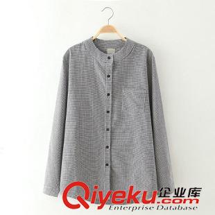 ★9月4號新款更新 2015秋季新款韓版立領(lǐng)小格子寬松長袖襯衫襯衣 女 E49042原始圖片2