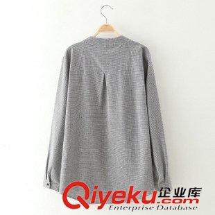 ★9月4號新款更新 2015秋季新款韓版立領(lǐng)小格子寬松長袖襯衫襯衣 女 E49042原始圖片3