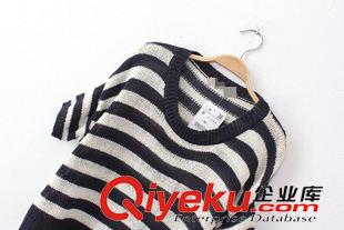 ★9月4號新款更新 2015秋季新款百搭條紋短袖短款套頭寬松針織衫 女 D39055原始圖片3