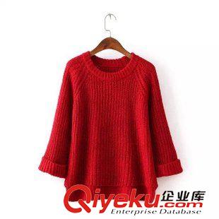 ★9月4號新款更新 2015秋季新款復(fù)古前短后長寬松長袖套頭針織毛衣 女 C89072原始圖片2