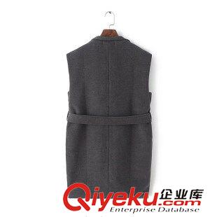 ★9月4號(hào)新款更新 2015秋季新款歐美范厚款氣質(zhì)系帶中長(zhǎng)款無(wú)袖馬甲外套 女 M49067原始圖片2