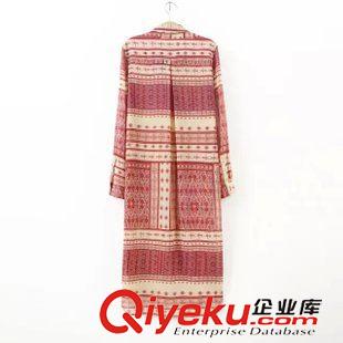 ◆襯衫/雪紡衫 2015夏季新款格子印花翻領長袖側開叉長款單排扣襯衫襯衣 女上衣原始圖片2