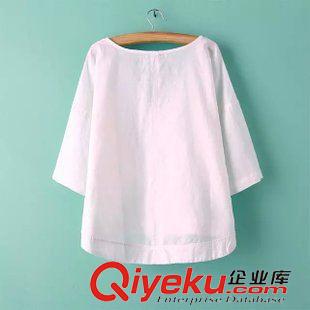 ◆襯衫/雪紡衫 2015夏新款亞麻七分袖蝙蝠衫V領寬松套頭襯衫襯衣 D65366原始圖片2