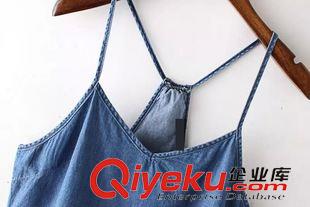◆吊帶/小背心 2015夏新款水洗牛仔吊帶衫歐美風女式V領露背修身背心上衣 B26403原始圖片3
