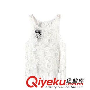 ◆吊帶/小背心 2015夏季新款明星同款鉤花鏤空蕾絲花朵流蘇小背心上衣 D47337