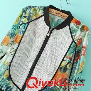 ◆防曬衣/空調衫 2015夏季新款鏤空拼接歐根紗印花防曬衣立領長袖外套女 F24628原始圖片3
