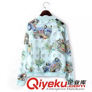 ◆防曬衣/空調衫 2015夏新品歐根紗印花棒球防嗮服蕾絲內襯長袖短款外套女 G84428原始圖片3