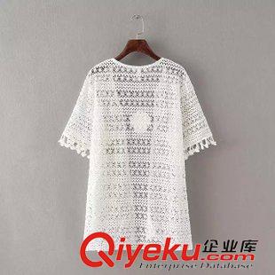◆夾克/外套 2015夏季新款鏤空鉤花全蕾絲開衫寬松短袖中長(zhǎng)款外套披肩 F67167原始圖片2