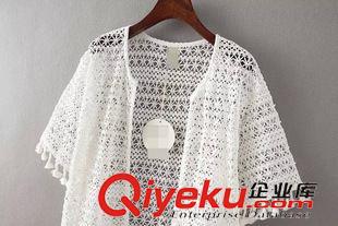 ◆夾克/外套 2015夏季新款鏤空鉤花全蕾絲開衫寬松短袖中長(zhǎng)款外套披肩 F67167原始圖片3