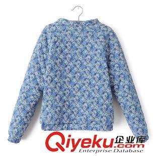 ◆夾克/外套 D71804歐洲站2014秋冬新款女裝 歐美藍(lán)底小花棉衣棉夾克長袖外套原始圖片2