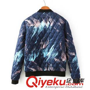 ◆棉衣/棉服 2014秋冬新款歐美時尚印花菱格立領(lǐng)長袖棉服棉衣外套女 N163700原始圖片2
