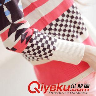 八月{dy}期新款 2015秋裝新品棉紗幾何菱形圖案圓領(lǐng)加厚雙層寬松長(zhǎng)袖毛衣打底衫女原始圖片3