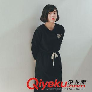 九月第四期新款 2015秋冬新款韓版 小清新個性印花加厚加絨中長款裙子長袖連衣裙原始圖片2