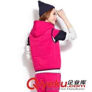 十月{dy}期新款 2015秋冬裝新款韓版 拼色加厚加絨連帽衛衣三件套女運動休閑套裝原始圖片2