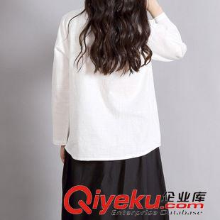 上衣 2015秋季新款 文藝小清新棉麻繡花長(zhǎng)袖t恤女寬松顯瘦打底衫上衣原始圖片2
