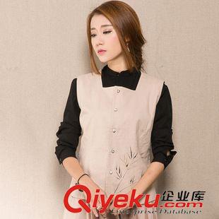 上衣 2015秋裝新款中國(guó)風(fēng)棉麻t恤女中式原創(chuàng)手繪圓領(lǐng)七分袖上衣T恤女