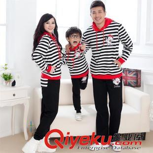 親子裝 2015秋裝qzz親子裝衛(wèi)衣運(yùn)動休閑套裝條紋家庭裝一家三口運(yùn)動服原始圖片2