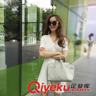 連衣裙 秋裝明星同款韓版性感顯瘦百褶裙 冰絲針織連衣裙短袖V領(lǐng)原始圖片3