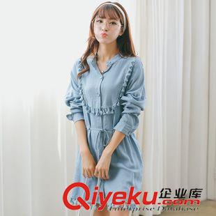 連衣裙 流蘇抽繩修身中長款棉麻連衣裙 秋季新品純色連衣裙